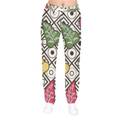 Leaves Foliage Batik Seamless Women Velvet Drawstring Pants