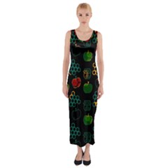 Apples Honey Honeycombs Pattern Fitted Maxi Dress by Sapixe