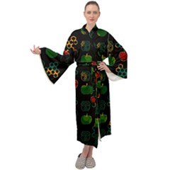 Apples Honey Honeycombs Pattern Maxi Velour Kimono by Sapixe