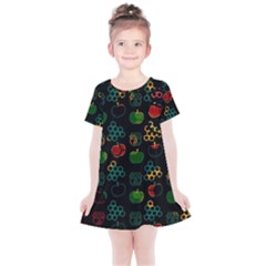 Apples Honey Honeycombs Pattern Kids  Simple Cotton Dress by Sapixe