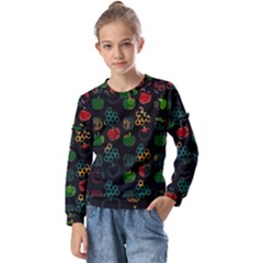 Apples Honey Honeycombs Pattern Kids  Long Sleeve Tee With Frill 