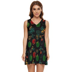 Apples Honey Honeycombs Pattern Tiered Sleeveless Mini Dress