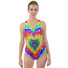 Tie Dye Heart Colorful Prismatic Cut-out Back One Piece Swimsuit by Sapixe