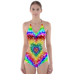 Tie Dye Heart Colorful Prismatic Cut-out One Piece Swimsuit by Sapixe