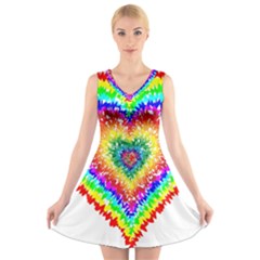 Tie Dye Heart Colorful Prismatic V-neck Sleeveless Dress by Sapixe