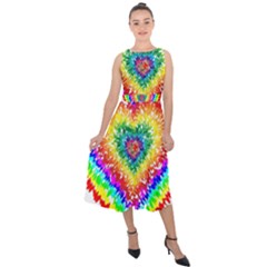 Tie Dye Heart Colorful Prismatic Midi Tie-back Chiffon Dress by Sapixe