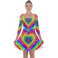 Tie Dye Heart Colorful Prismatic Quarter Sleeve Skater Dress by Sapixe