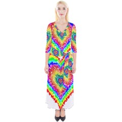 Tie Dye Heart Colorful Prismatic Quarter Sleeve Wrap Maxi Dress by Sapixe