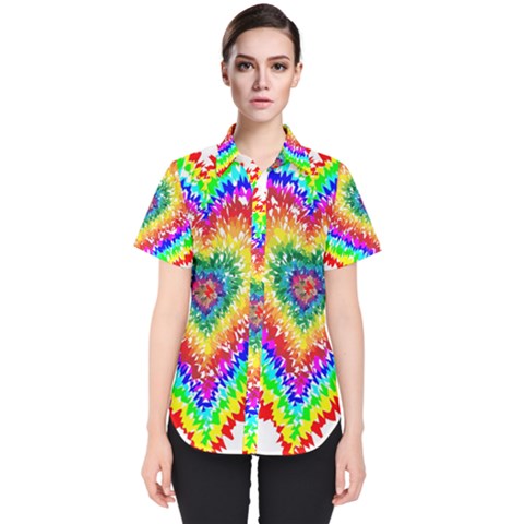 Tie Dye Heart Colorful Prismatic Women s Short Sleeve Shirt by Sapixe