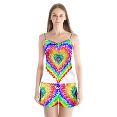 Tie Dye Heart Colorful Prismatic Satin Pajamas Set by Sapixe