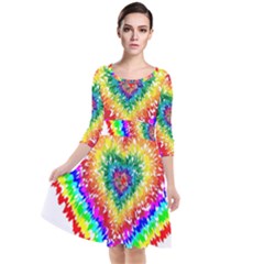 Tie Dye Heart Colorful Prismatic Quarter Sleeve Waist Band Dress by Sapixe