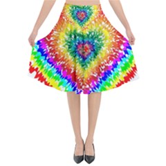 Tie Dye Heart Colorful Prismatic Flared Midi Skirt by Sapixe