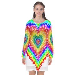 Tie Dye Heart Colorful Prismatic Long Sleeve Chiffon Shift Dress  by Sapixe