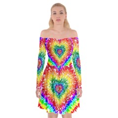 Tie Dye Heart Colorful Prismatic Off Shoulder Skater Dress by Sapixe