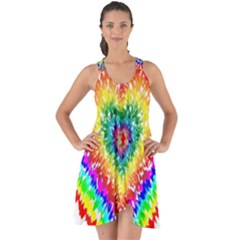 Tie Dye Heart Colorful Prismatic Show Some Back Chiffon Dress by Sapixe