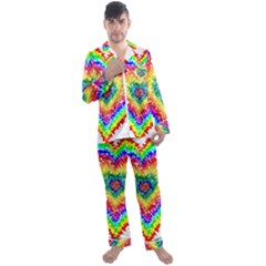 Tie Dye Heart Colorful Prismatic Men s Long Sleeve Satin Pajamas Set by Sapixe