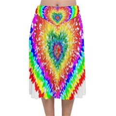 Tie Dye Heart Colorful Prismatic Velvet Flared Midi Skirt by Sapixe