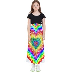 Tie Dye Heart Colorful Prismatic Kids  Flared Maxi Skirt by Sapixe