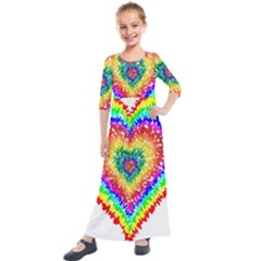 Tie Dye Heart Colorful Prismatic Kids  Quarter Sleeve Maxi Dress by Sapixe