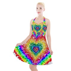 Tie Dye Heart Colorful Prismatic Halter Party Swing Dress  by Sapixe