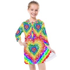 Tie Dye Heart Colorful Prismatic Kids  Quarter Sleeve Shirt Dress