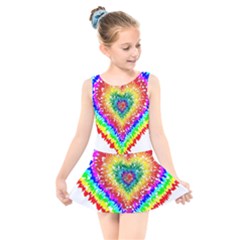 Tie Dye Heart Colorful Prismatic Kids  Skater Dress Swimsuit by Sapixe