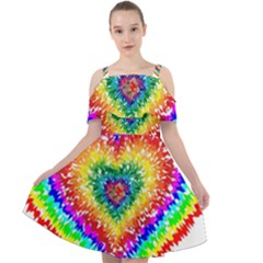 Tie Dye Heart Colorful Prismatic Cut Out Shoulders Chiffon Dress by Sapixe