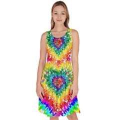 Tie Dye Heart Colorful Prismatic Knee Length Skater Dress With Pockets by Sapixe