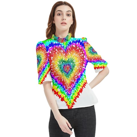 Tie Dye Heart Colorful Prismatic Frill Neck Blouse by Sapixe