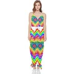 Tie Dye Heart Colorful Prismatic Sleeveless Tie Ankle Jumpsuit