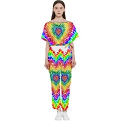 Tie Dye Heart Colorful Prismatic Batwing Lightweight Jumpsuit