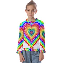 Tie Dye Heart Colorful Prismatic Kids  Frill Detail Tee