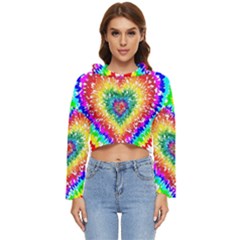 Tie Dye Heart Colorful Prismatic Women s Lightweight Cropped Hoodie