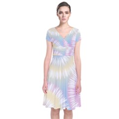 Tie Dye Pattern Colorful Design Short Sleeve Front Wrap Dress by Sapixe