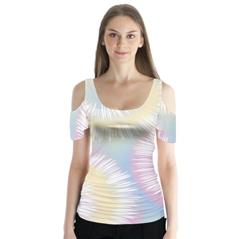 Tie Dye Pattern Colorful Design Butterfly Sleeve Cutout Tee  by Sapixe