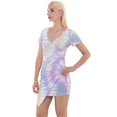 Tie Dye Pattern Colorful Design Short Sleeve Asymmetric Mini Dress by Sapixe