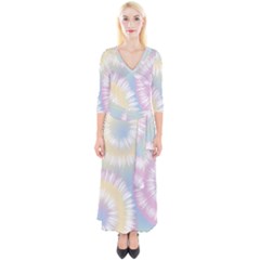 Tie Dye Pattern Colorful Design Quarter Sleeve Wrap Maxi Dress by Sapixe