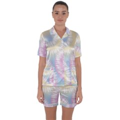 Tie Dye Pattern Colorful Design Satin Short Sleeve Pajamas Set by Sapixe