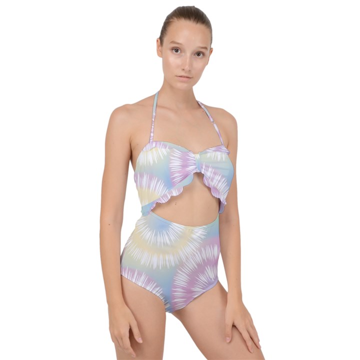 Tie Dye Pattern Colorful Design Scallop Top Cut Out Swimsuit