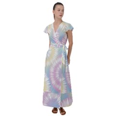 Tie Dye Pattern Colorful Design Flutter Sleeve Maxi Dress by Sapixe