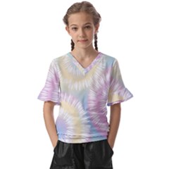 Tie Dye Pattern Colorful Design Kids  V-neck Horn Sleeve Blouse