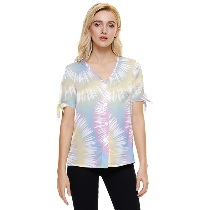 Tie Dye Pattern Colorful Design Bow Sleeve Button Up Top