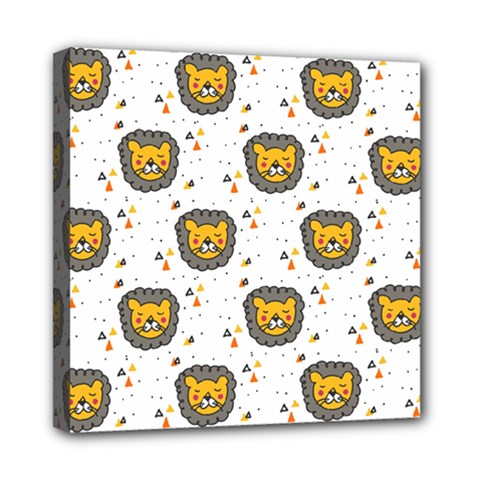 Lion Heads Pattern Design Doodle Mini Canvas 8  X 8  (stretched) by Sapixe