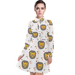 Lion Heads Pattern Design Doodle Long Sleeve Chiffon Shirt Dress by Sapixe