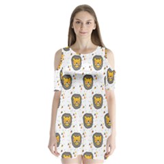 Lion Heads Pattern Design Doodle Shoulder Cutout Velvet One Piece by Sapixe