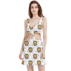 Lion Heads Pattern Design Doodle Velvet Cutout Dress by Sapixe