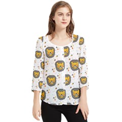 Lion Heads Pattern Design Doodle Chiffon Quarter Sleeve Blouse