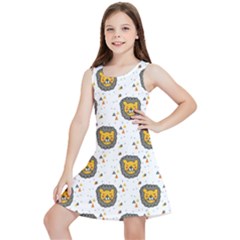 Lion Heads Pattern Design Doodle Kids  Lightweight Sleeveless Dress