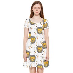 Lion Heads Pattern Design Doodle Inside Out Cap Sleeve Dress