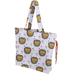 Lion Heads Pattern Design Doodle Drawstring Tote Bag by Sapixe